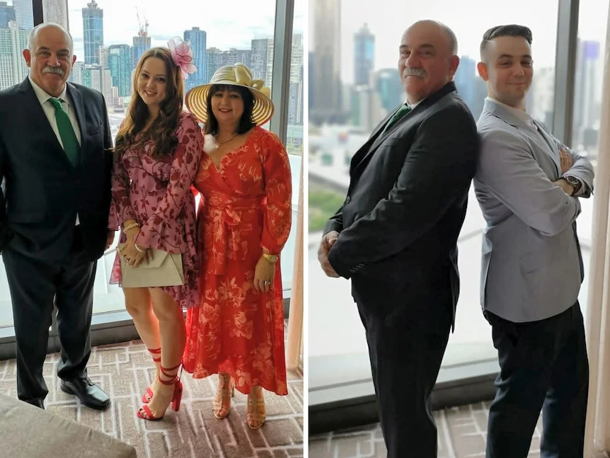 Family photos dressed up for day at races taken in city apartment building