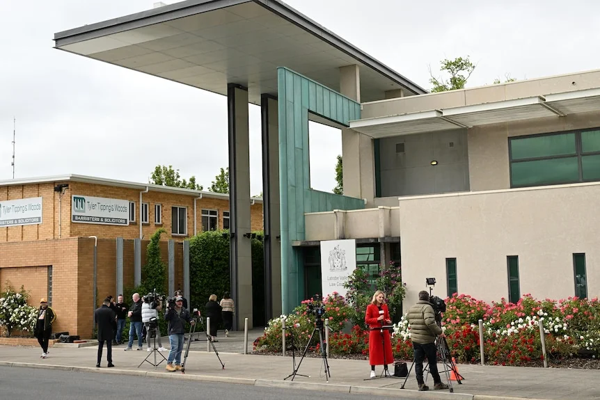 Media stand outside the Latrobe Valley Law Courts.