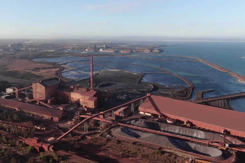 An overhead shot of the Whyalla Steelworks and attached port