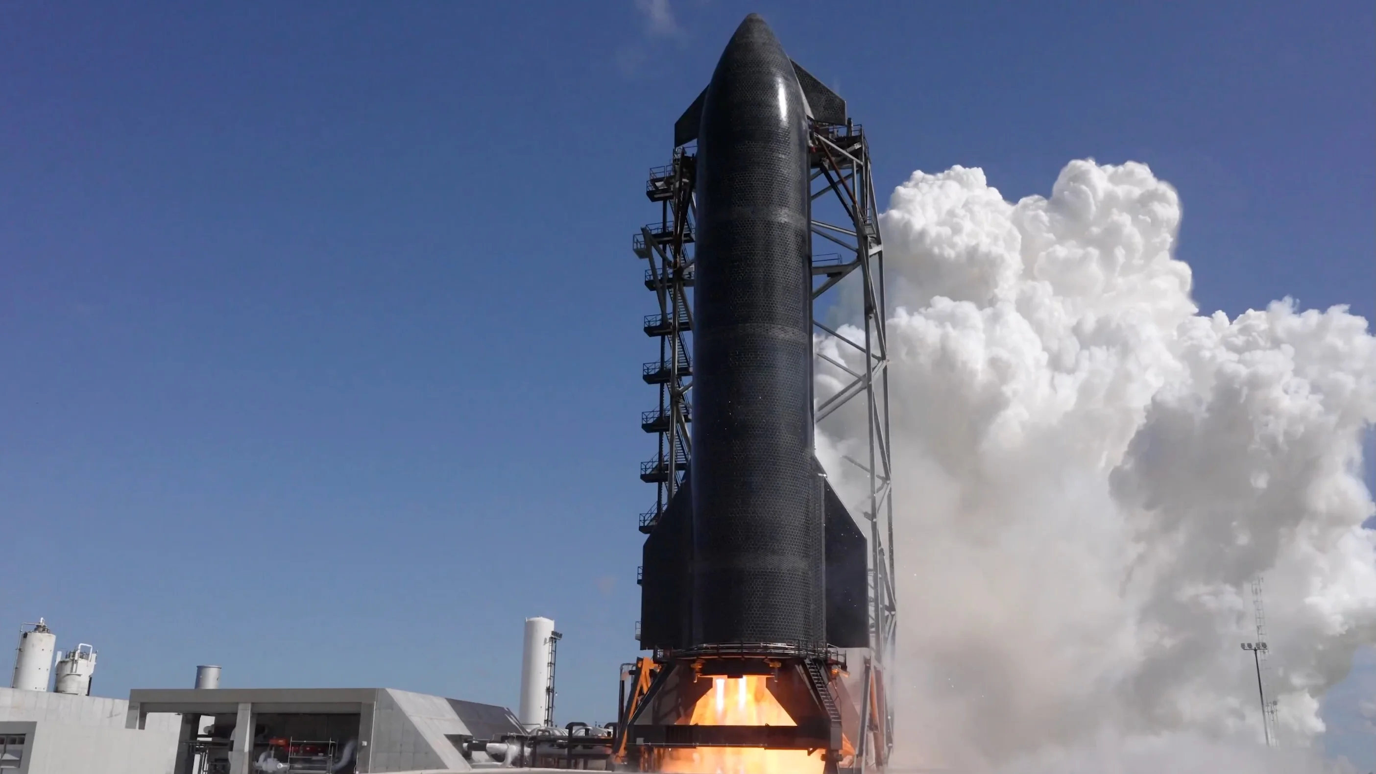 SpaceX conducts a static fire test with Ship 40, the upper-stage spacecraft slated to fly Starship's 13th test flight. The company posted this imagery on X on July 2, 2026.
