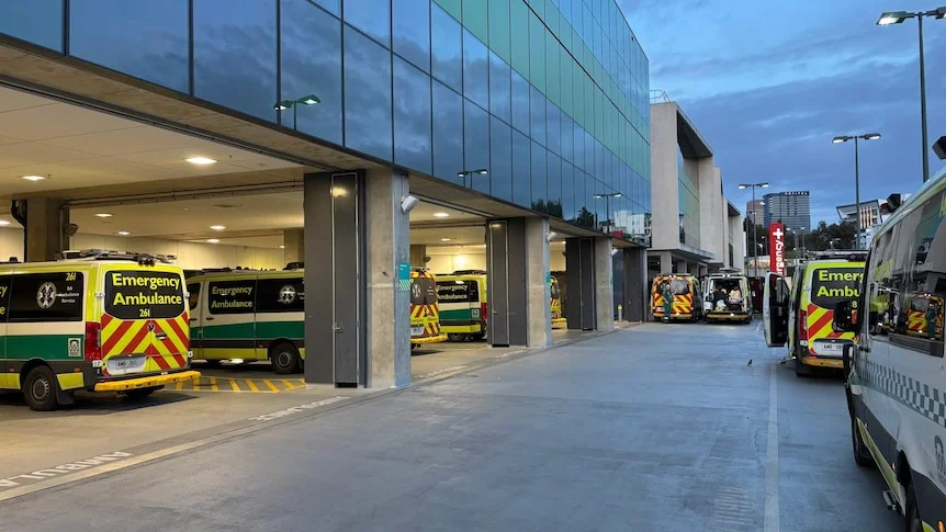 ambulances queued up at a hospital