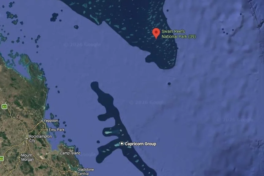 Google maps screenshot of Swain Reef and Capricorn Bunker Group
