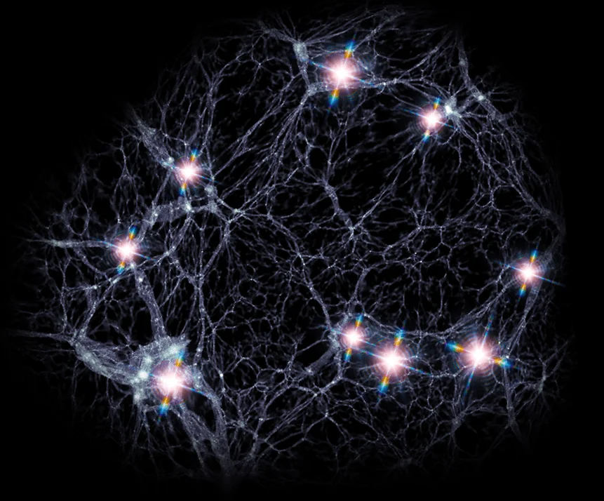 A black background with a cluster of lights on it, resembling a giant ring.