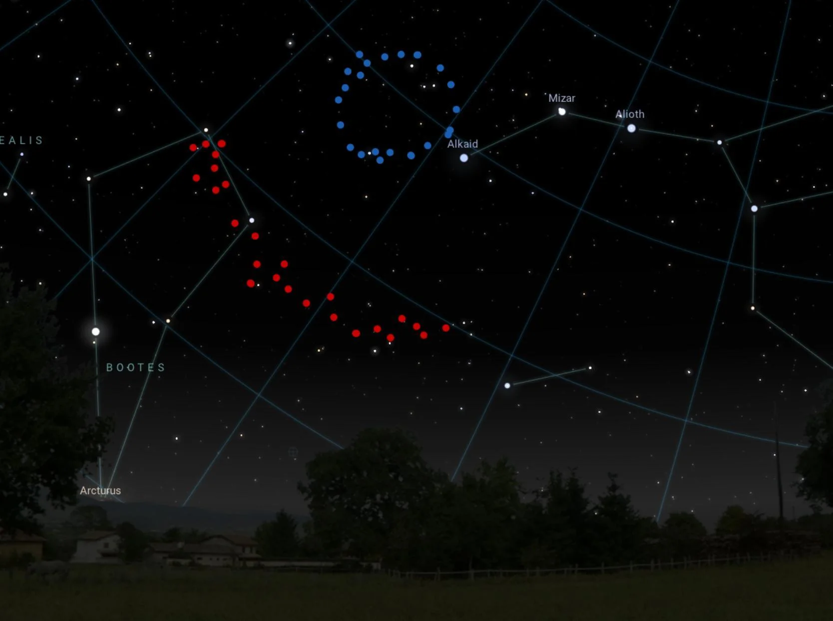 A map depicting the constellations in the sky, including a giant ring that is not real.