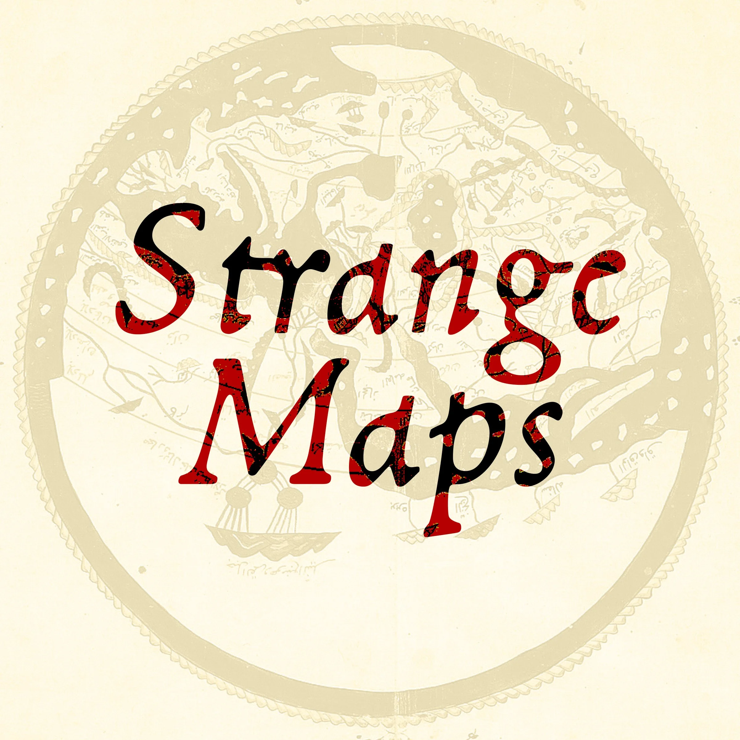 White text "Strange Maps" on a dark green background featuring faint outlines of a vintage map.