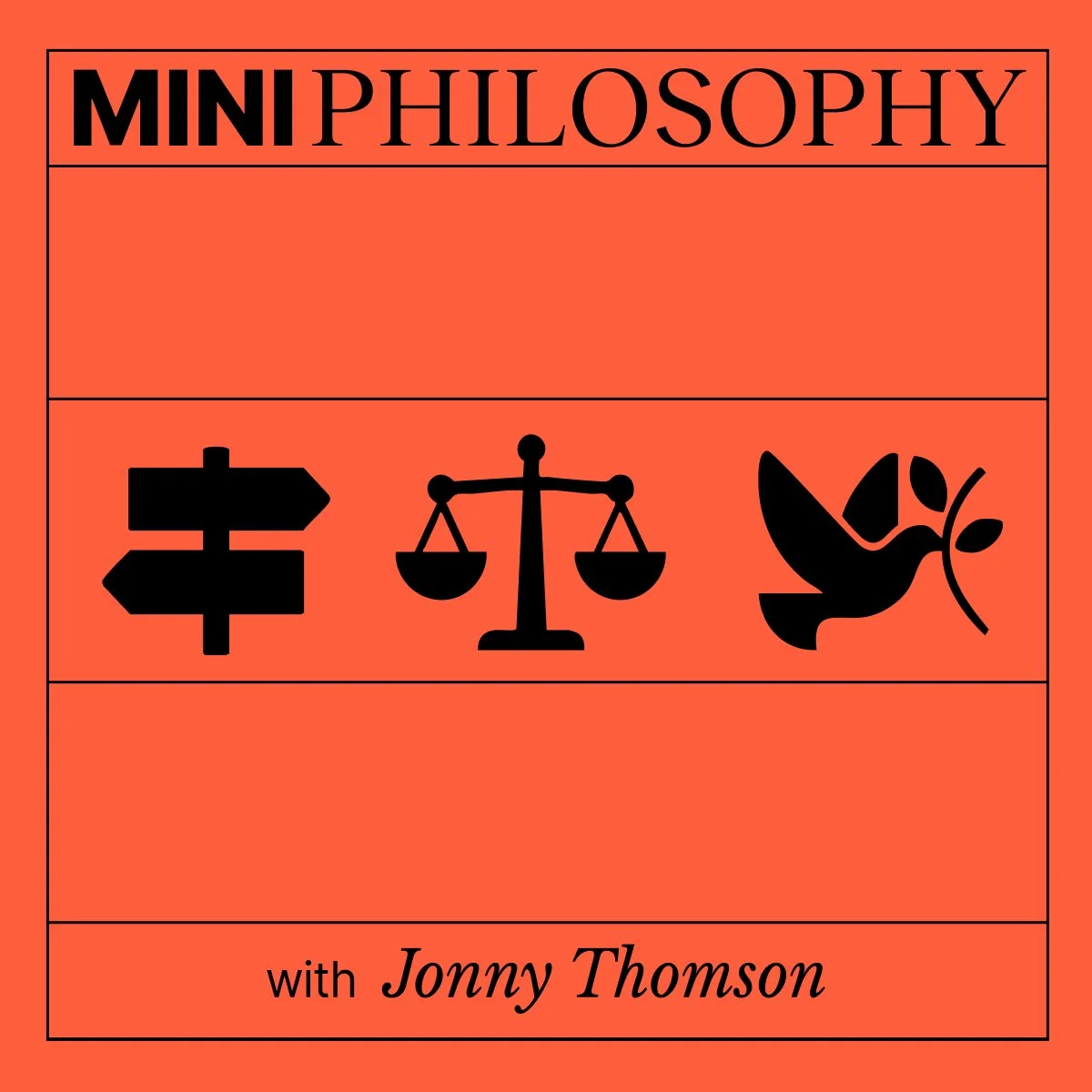 Text "MINI PHILOSOPHY" on a black torn paper background, surrounded by sketches, handwritten notes, and artwork fragments.