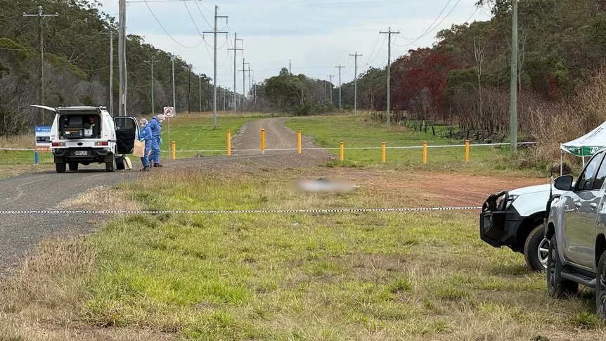 A white sheet is the centre of a crime scene investigation in a regional city.