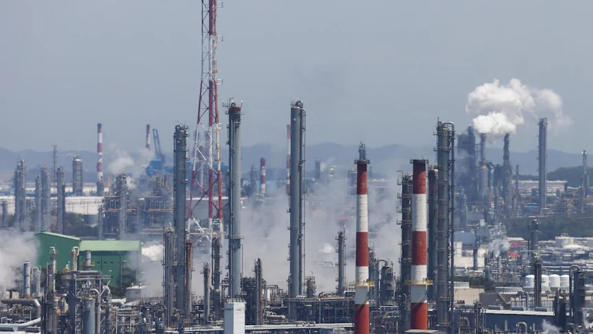 smoke and industrial buildings.