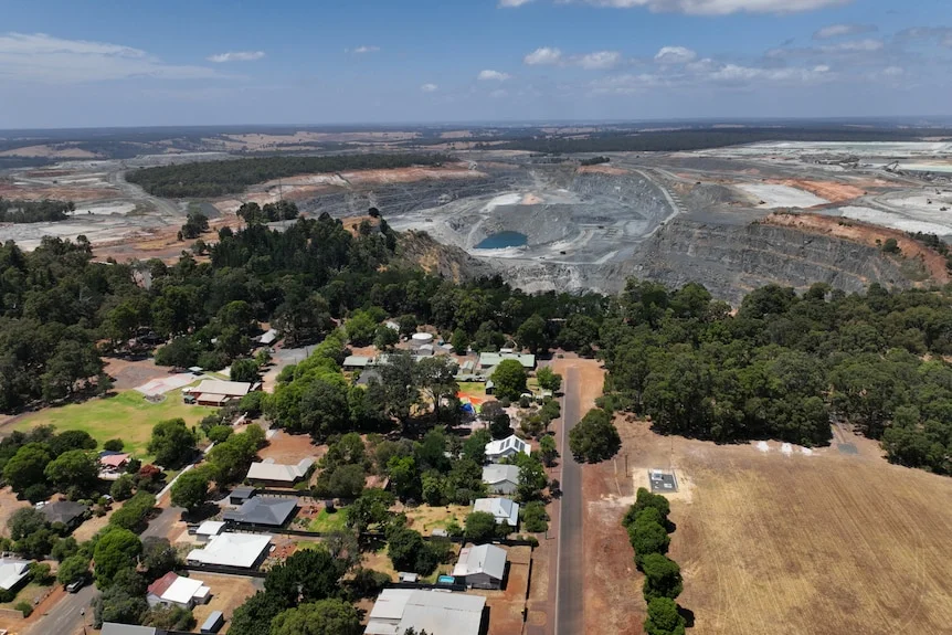 An aerial shot of the historical mining town of Greenbushes.