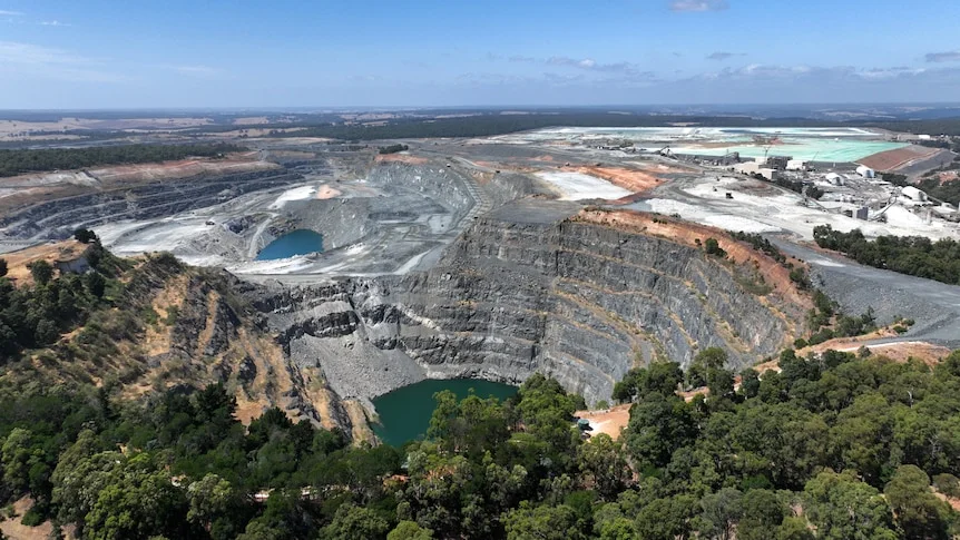 An aerial shot of the Greenbushes mining pits.