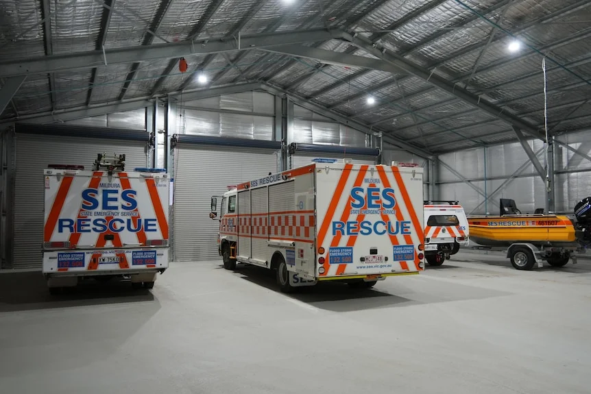 large shed housing SES rescue trucks and boats