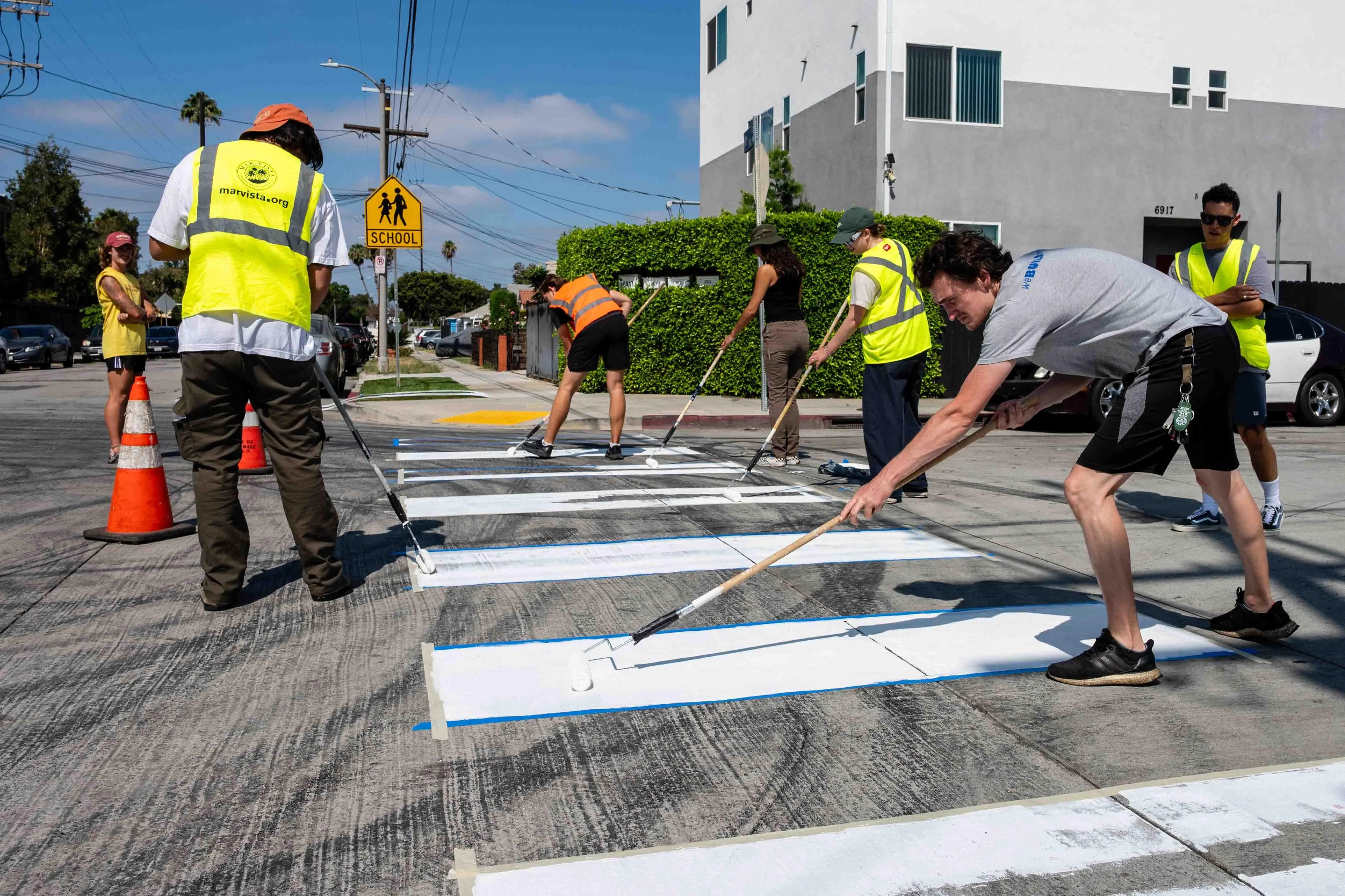 People painting a crosswalk in LA